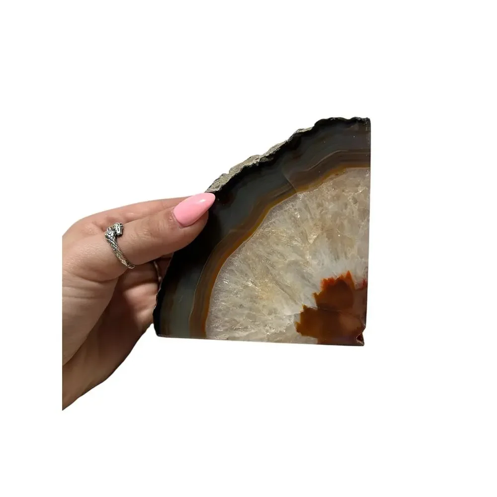 Natural Red Banded Agate Geode Bookends Boho MCM Earthy Decor
